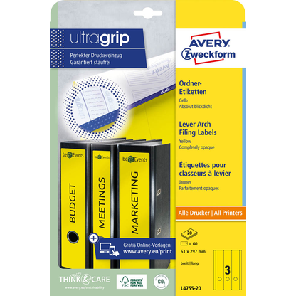 Artikelbild 2 für 60 AVERY Zweckform Ordneretiketten L4755-20 gelb, Artikelnummer 479360