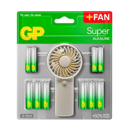 Artikelbild 19 für AKTION: 24 GP Batterien SUPER Mignon AA, Mignon AAA 1,5 V + GRATIS Handventilator, Artikelnummer 504066