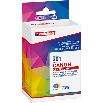 Artikelbild 2 für edding EDD-301 cyan, magenta, gelb Druckerpatronen kompatibel zu Canon CLI-526 C/M/Y, 3er-Set, Artikelnummer 280628