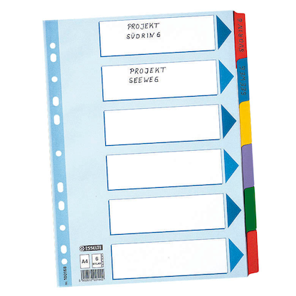 Artikelbild 2 für Esselte Ordnerregister DIN A4 Vollformat blanko farbig 6-teilig, 1 Satz, Artikelnummer 352856