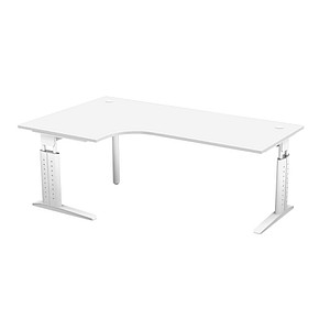 HAMMERBACHER US82 höhenverstellbarer Schreibtisch weiß L-Form,  C-Fuß-Gestell weiß 200,0 x 80,0/120,0 cm | office discount
