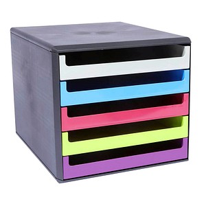 M&M Schubladenbox grau, grün, orange, blau, rot 30057680, DIN A4 mit 5 Schubladen