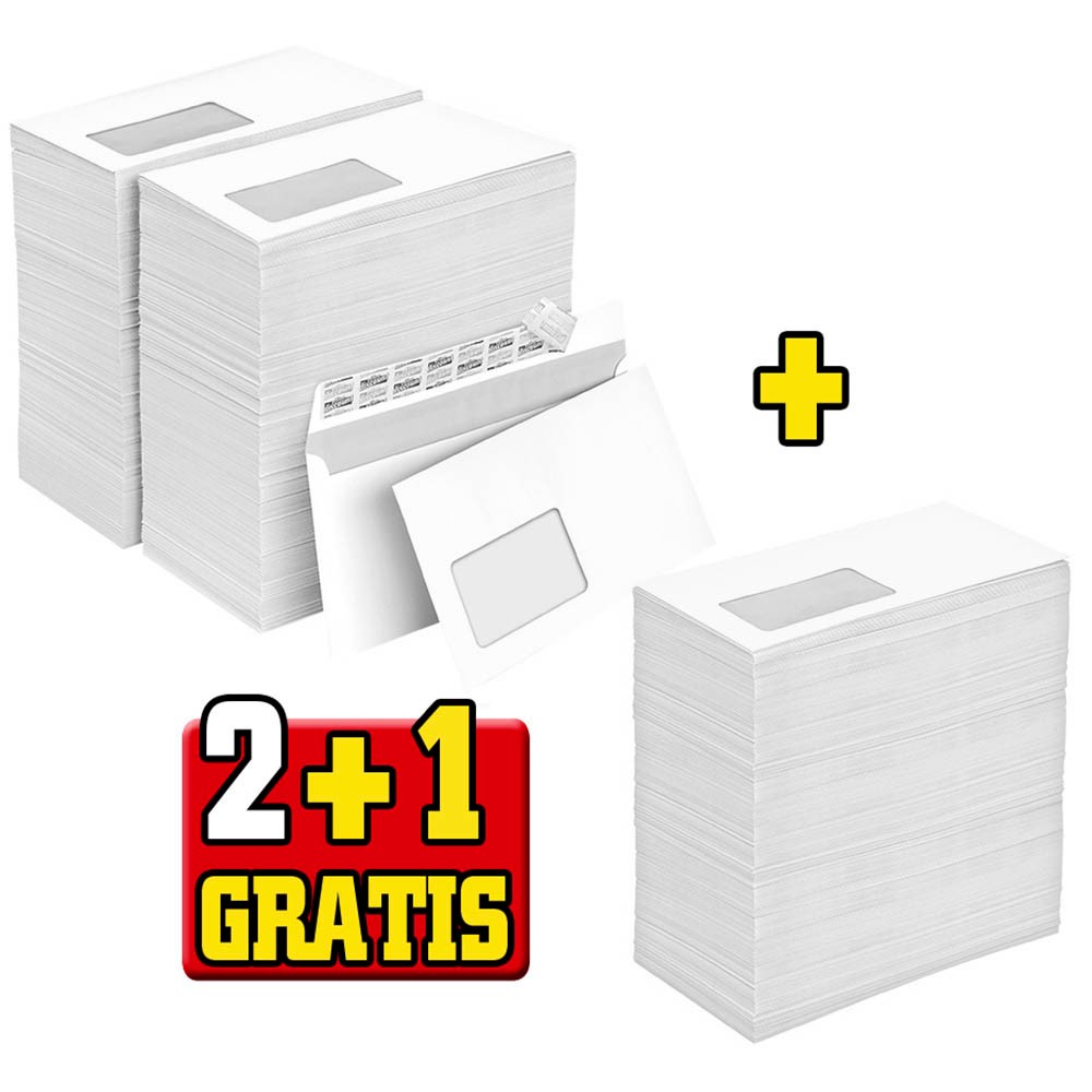 2 + 1 GRATIS: office discount Briefumschläge DIN lang mit Fenster weiß  haftklebend 2x 500 St. + GRATIS 1x 500 St.