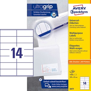 1.400 AVERY Zweckform Etiketten 3477 weiß 1.400 AVERY Zweckform Etiketten 3477 weiß