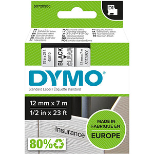 DYMO Beschriftungsband D1 45010 S0720500, 12 mm schwarz auf transparent DYMO Beschriftungsband D1 45010 S0720500, 12 mm schwarz auf transparent