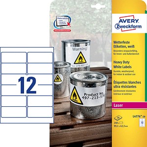 240 AVERY Zweckform wetterfeste Folienetiketten L4776-20 weiß 240 AVERY Zweckform wetterfeste Folienetiketten L4776-20 weiß