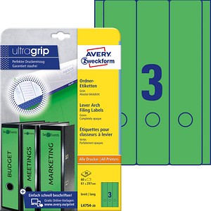60 AVERY Zweckform Ordneretiketten L4754-20 grün für 7,0 - 8,0 cm Rückenbreite 60 AVERY Zweckform Ordneretiketten L4754-20 grün für 7,0 - 8,0 cm Rückenbreite