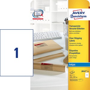 25 AVERY Zweckform Folien-Versandetiketten J8567-25 transparent 25 AVERY Zweckform Folien-Versandetiketten J8567-25 transparent