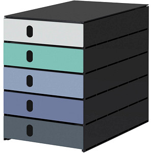 styro Schubladenbox styroval pro Emotions Gletscher weiß, grün, blau, grau DIN C4 mit 5 Schubladen