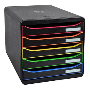 Exacompta Schubladenbox BIG-BOX PLUS schwarz mit bunten Farblinien 309914D, DIN A4 mit 5 Schubladen