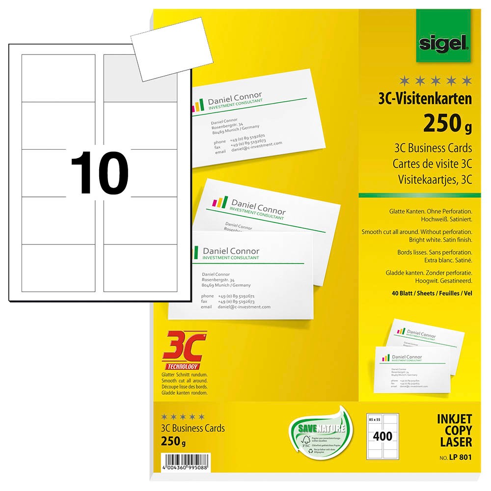 400 Sigel Visitenkarten Lp801 Weiss Gunstig Online Kaufen Office Discount