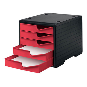 styro Schubladenbox styroswingbox cranberry DIN A4 mit 5 Schubladen
