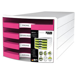 HAN Schubladenbox IMPULS pink 1013-56, DIN C4 mit 4 Schubladen