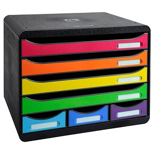 Exacompta Schubladenbox STORE-BOX rot, orange, gelb, grün, hellblau, violett 307798D, DIN A4+ quer mit 7 Schubladen