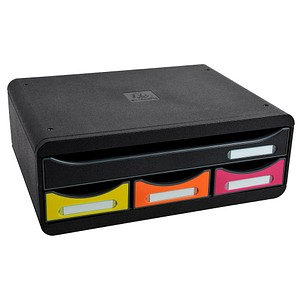 Exacompta Schubladenbox Toolbox schwarz, gelb, orange, pink 319798D, DIN A4+ quer mit 4 Schubladen