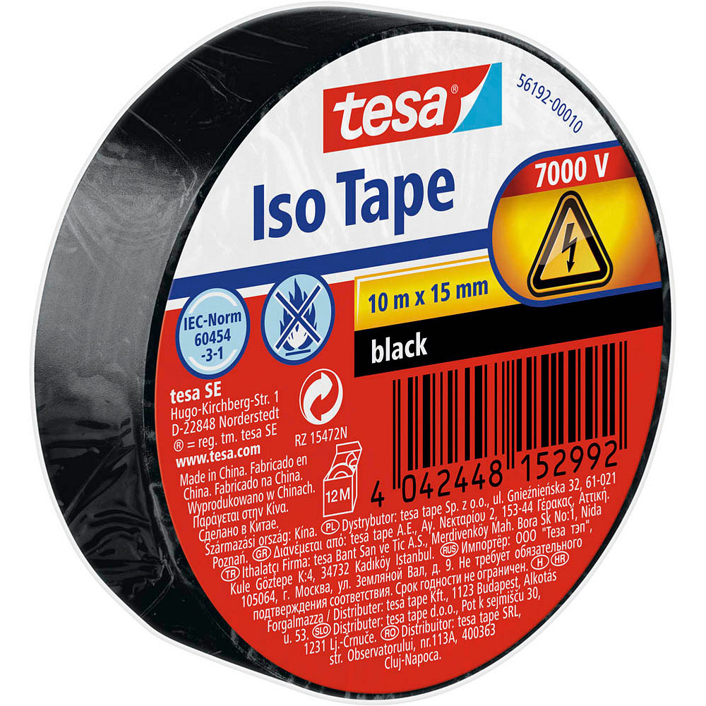 tesa Iso Tape Isolierband schwarz 15,0 mm x 10,0 m 1 Rolle