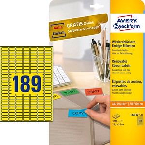 3.780 AVERY Zweckform Etiketten L6037-20 gelb 3.780 AVERY Zweckform Etiketten L6037-20 gelb