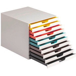 DURABLE Schubladenbox VARICOLOR® weiß mit bunten Farblinien 763027, DIN C4 mit 10 Schubladen