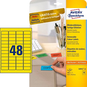 960 AVERY Zweckform Etiketten L6041-20 gelb 960 AVERY Zweckform Etiketten L6041-20 gelb