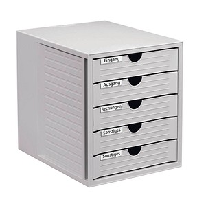 HAN Schubladenbox System-Box lichtgrau 1450-11, DIN C4 mit 5 Schubladen