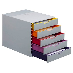 DURABLE Schubladenbox VARICOLOR® dunkelgrau mit bunten Farblinien 760527, DIN C4 mit 5 Schubladen
