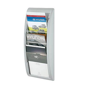 PAPERFLOW Wandprospekthalter Kompakt grau DIN A4 hoch 4 Fächer PAPERFLOW Wandprospekthalter Kompakt grau DIN A4 hoch 4 Fächer
