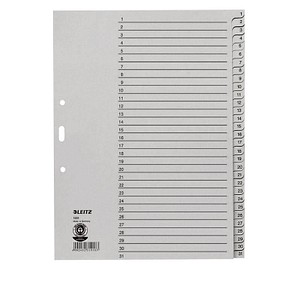 10 LEITZ Ordnerregister 1231 DIN A4 Vollformat, Überbreite 1-31 grau 31-teilig 10 LEITZ Ordnerregister 1231 DIN A4 Vollformat, Überbreite 1-31 grau 31-teilig