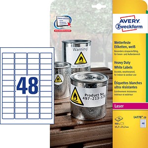 960 AVERY Zweckform wetterfeste Folienetiketten L4778-20 weiß 960 AVERY Zweckform wetterfeste Folienetiketten L4778-20 weiß