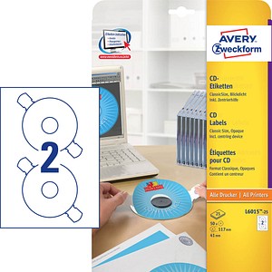 50 AVERY Zweckform CD-Etiketten L6015-25 weiß 50 AVERY Zweckform CD-Etiketten L6015-25 weiß