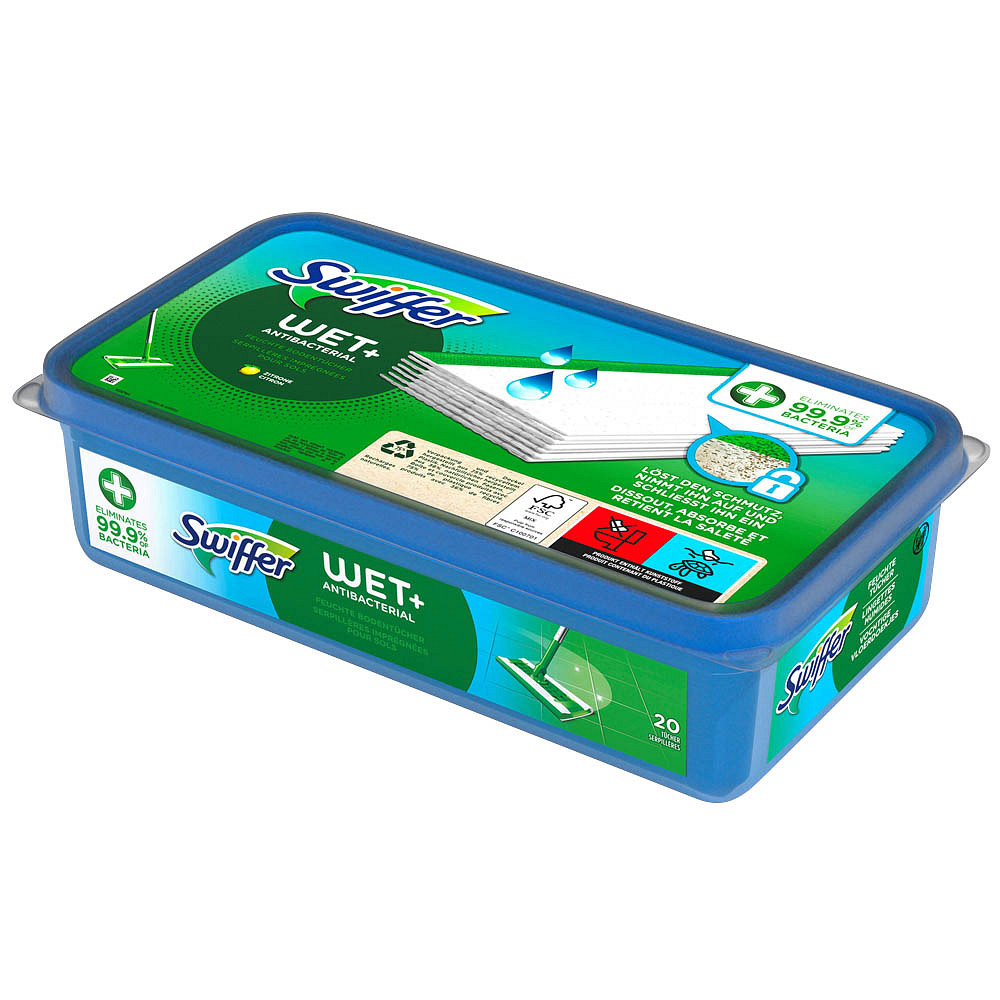 Swiffer WET+ Antibacterial Feuchte Bodentücher Mikrofaser, 20 Tücher