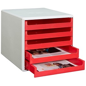 M&M Schubladenbox rot 30050906, DIN A4 mit 5 Schubladen