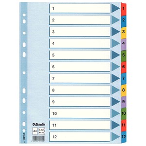 Esselte Ordnerregister DIN A4 Vollformat 1-12 weiß 12-teilig Esselte Ordnerregister DIN A4 Vollformat 1-12 weiß 12-teilig