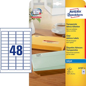 1.200 AVERY Zweckform Folien-Adressetiketten J4720-25 transparent 1.200 AVERY Zweckform Folien-Adressetiketten J4720-25 transparent