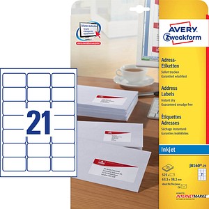 525 AVERY Zweckform Adressetiketten J8160-25 weiß 525 AVERY Zweckform Adressetiketten J8160-25 weiß