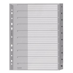 LEITZ Ordnerregister 1280 DIN A4 Vollformat, Überbreite 1-10 grau 10-teilig LEITZ Ordnerregister 1280 DIN A4 Vollformat, Überbreite 1-10 grau 10-teilig