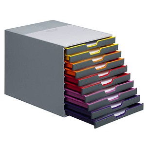 DURABLE Schubladenbox VARICOLOR® dunkelgrau mit bunten Farblinien 761027, DIN C4 mit 10 Schubladen