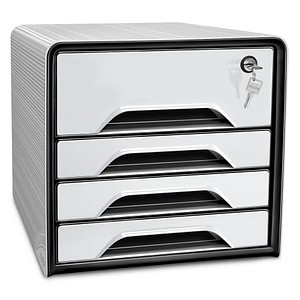 cep Schubladenbox Smoove Secure schwarz/weiß 1073110121, DIN A4 mit 4 Schubladen