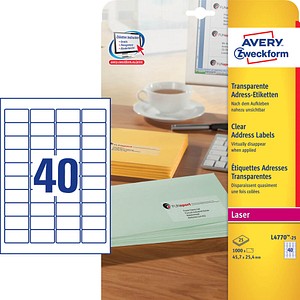 1.000 AVERY Zweckform Folien-Adressetiketten L4770-25 transparent 1.000 AVERY Zweckform Folien-Adressetiketten L4770-25 transparent