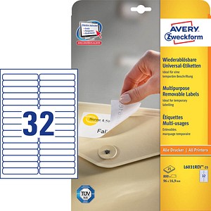 AKTION: 800 AVERY Zweckform Etiketten L6031REV-25 weiß + GRATIS 160 Etiketten AKTION: 800 AVERY Zweckform Etiketten L6031REV-25 weiß + GRATIS 160 Etiketten