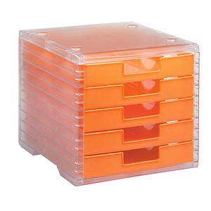 styro Schubladenbox LightBox mandarin DIN C4 mit 5 Schubladen