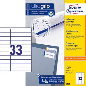 3.300 AVERY Zweckform Etiketten 3421 weiß 3.300 AVERY Zweckform Etiketten 3421 weiß