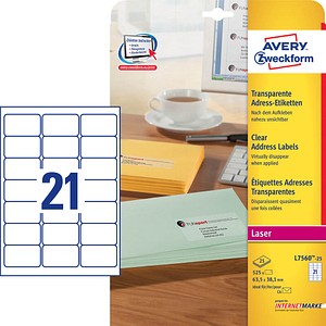 525 AVERY Zweckform Folien-Adressetiketten L7560-25 transparent 525 AVERY Zweckform Folien-Adressetiketten L7560-25 transparent