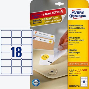 AKTION: 450 AVERY Zweckform Etiketten L6025REV-25 weiß + GRATIS 90 Etiketten AKTION: 450 AVERY Zweckform Etiketten L6025REV-25 weiß + GRATIS 90 Etiketten