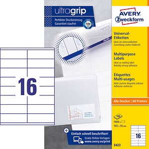 1.600 AVERY Zweckform Etiketten 3423 weiß 1.600 AVERY Zweckform Etiketten 3423 weiß
