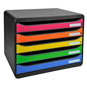 Exacompta Schubladenbox Big-Box Plus quer Classic rot, orange, gelb, grün, blau 308798D, DIN A4 quer mit 5 Schubladen