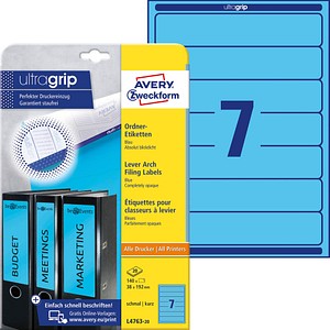 140 AVERY Zweckform Ordneretiketten L4763-20 blau für 4,0 - 5,0 cm Rückenbreite 140 AVERY Zweckform Ordneretiketten L4763-20 blau für 4,0 - 5,0 cm Rückenbreite