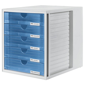 HAN Schubladenbox blau-transparent 1450-64, DIN A4 mit 5 Schubladen