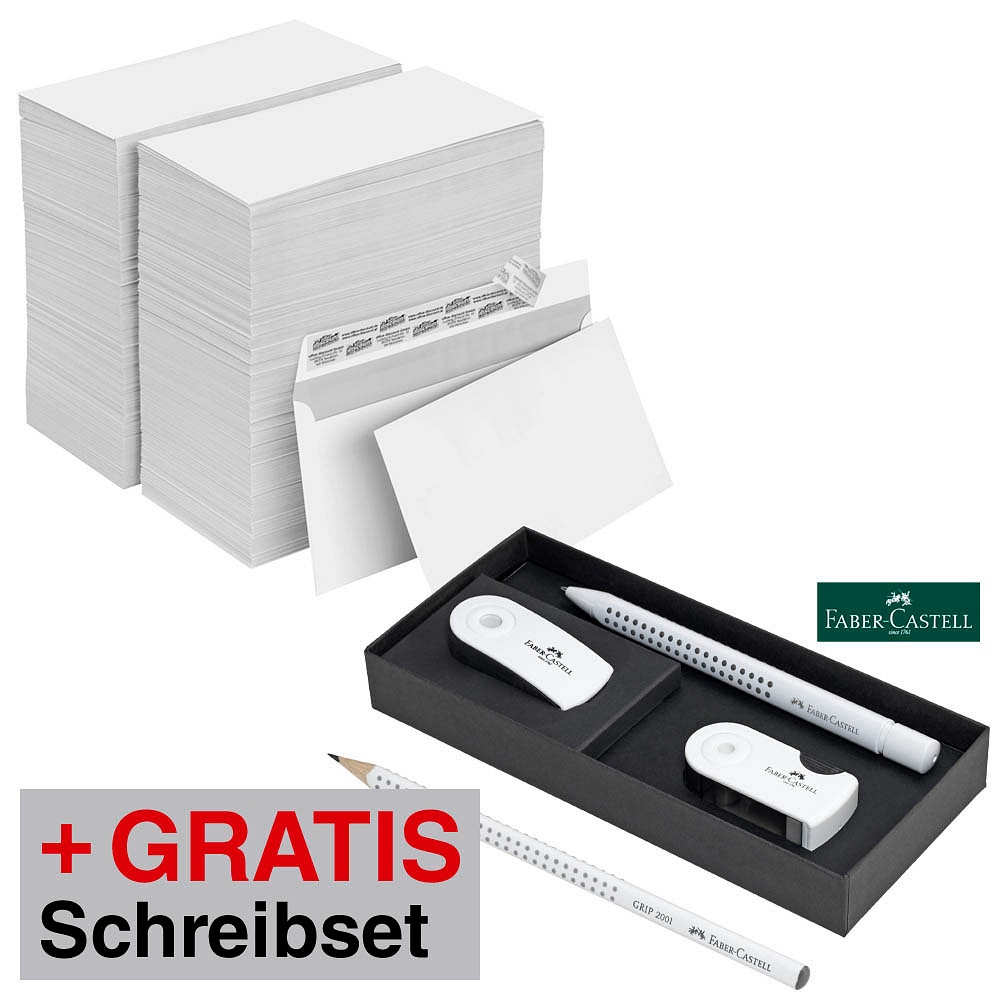 AKTION: office discount Briefumschläge DIN lang ohne Fenster weiß  haftklebend 2x 500 St. + GRATIS FABER-CASTELL-Set White Mix