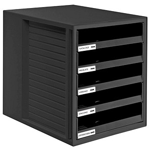 HAN Schubladenbox Schrank-Set schwarz 1401-13, DIN C4 mit 5 Schubladen