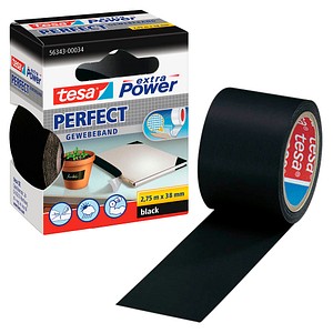 tesa extra Power® Perfect Gewebeband schwarz 38,0 mm x 2,75 m 1 Rolle tesa extra Power® Perfect Gewebeband schwarz 38,0 mm x 2,75 m 1 Rolle